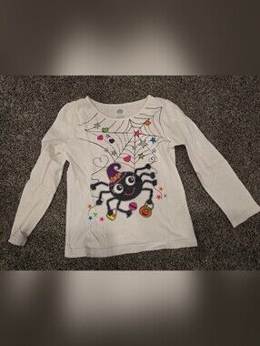 Girls White Halloween Spider Graphic  Tee